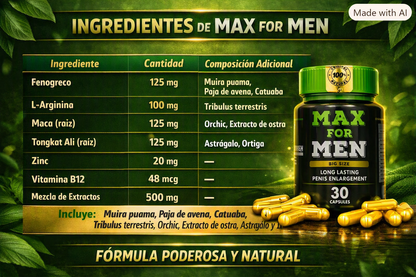 MAX FOR MEN X 30 CAPS. vitalidad y el bienestar sexual masculino