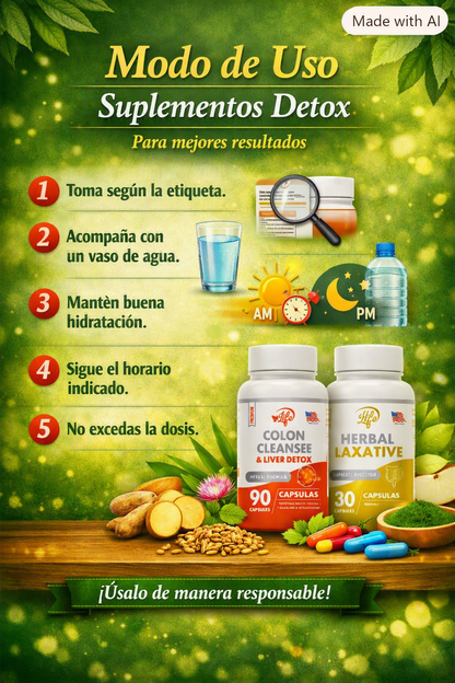 DETOX DIGESTIVE Colon Cleanse + Herbal Laxative ( 2 PRODUCTOS)