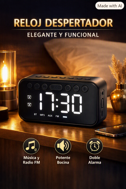 ⏰🔊 Reloj Despertador con Bocina, Música y Radio FM
