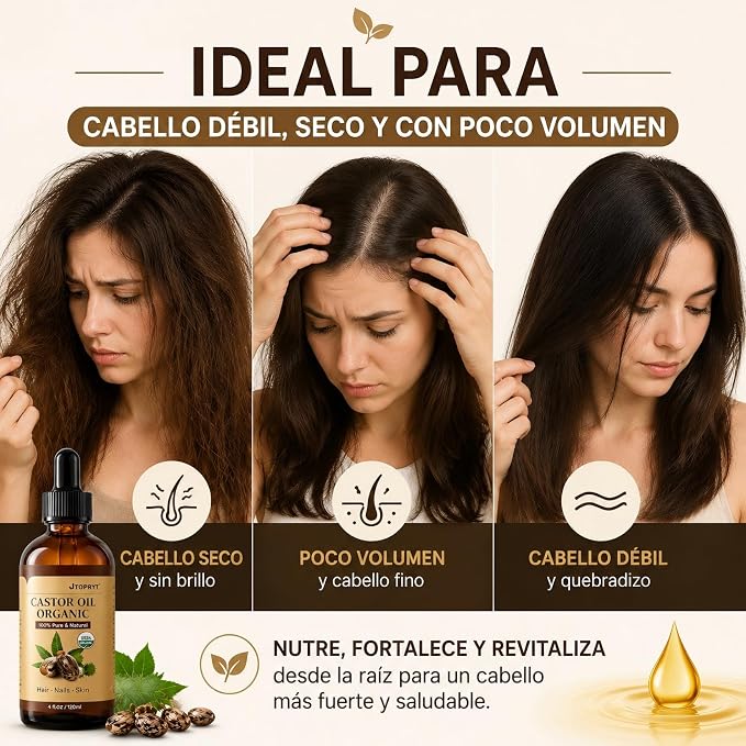 ACEITE DE CASTOR OIL ORGÁNICO PREMIUM – 100% PURO, PRENSADO EN FRÍO